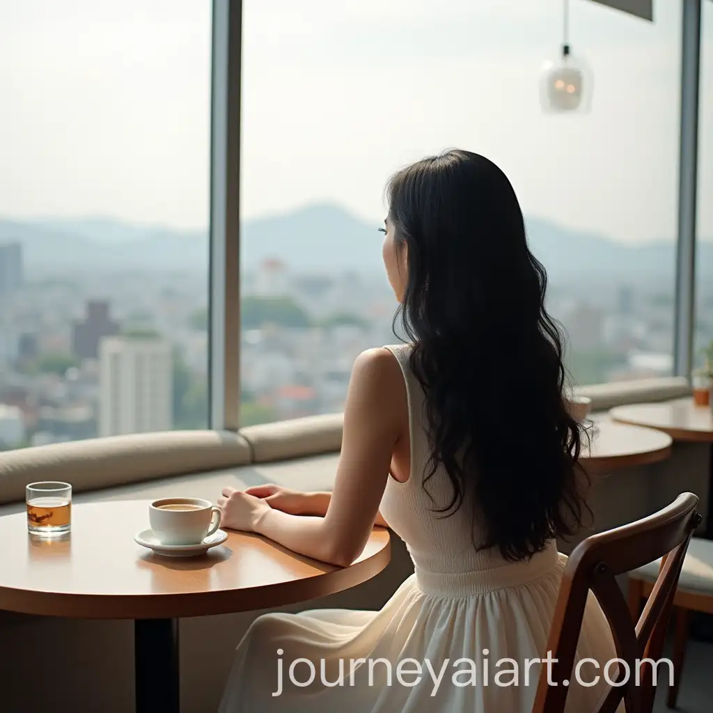 Girl-with-Black-Wavy-Hair-Enjoying-Coffee-at-a-Seoul-Cafe