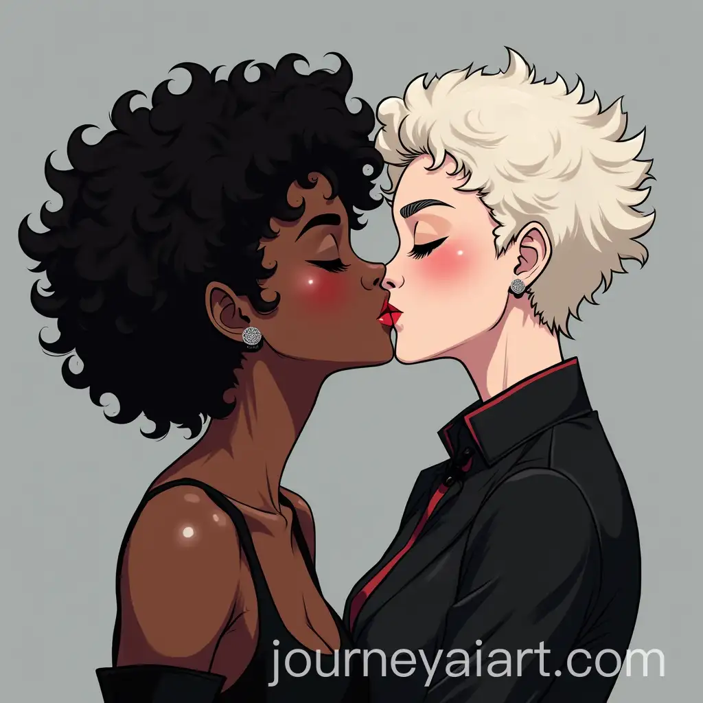 Interracial-Lesbian-Couple-in-Anime-Style-Gothic-and-Platinum-Hair-Kiss