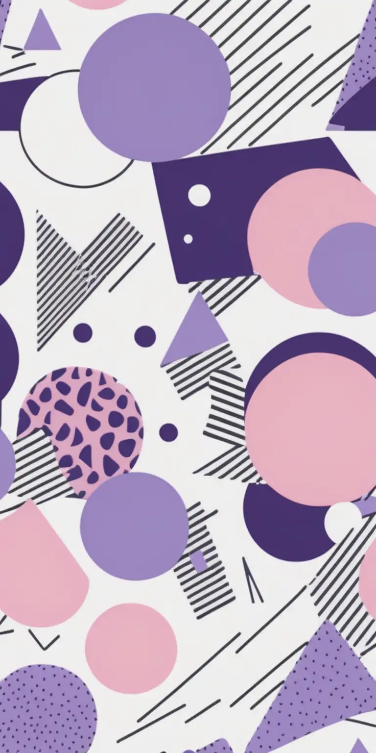 Abstract Memphis Style Pattern in White Purple and Pink