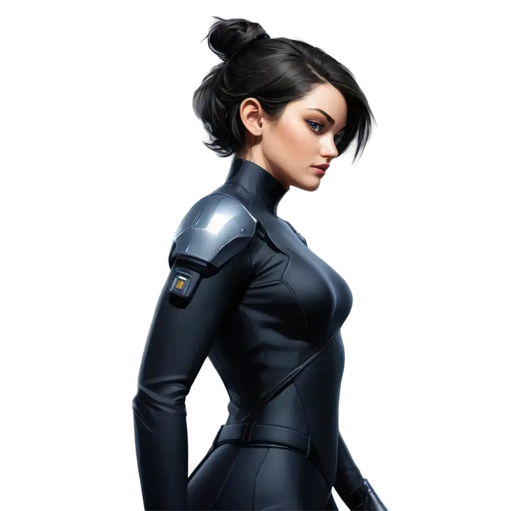 HighResolution-PNG-of-a-SciFi-Female-Character-in-Black-Suit-Looking-Over-Her-Shoulder