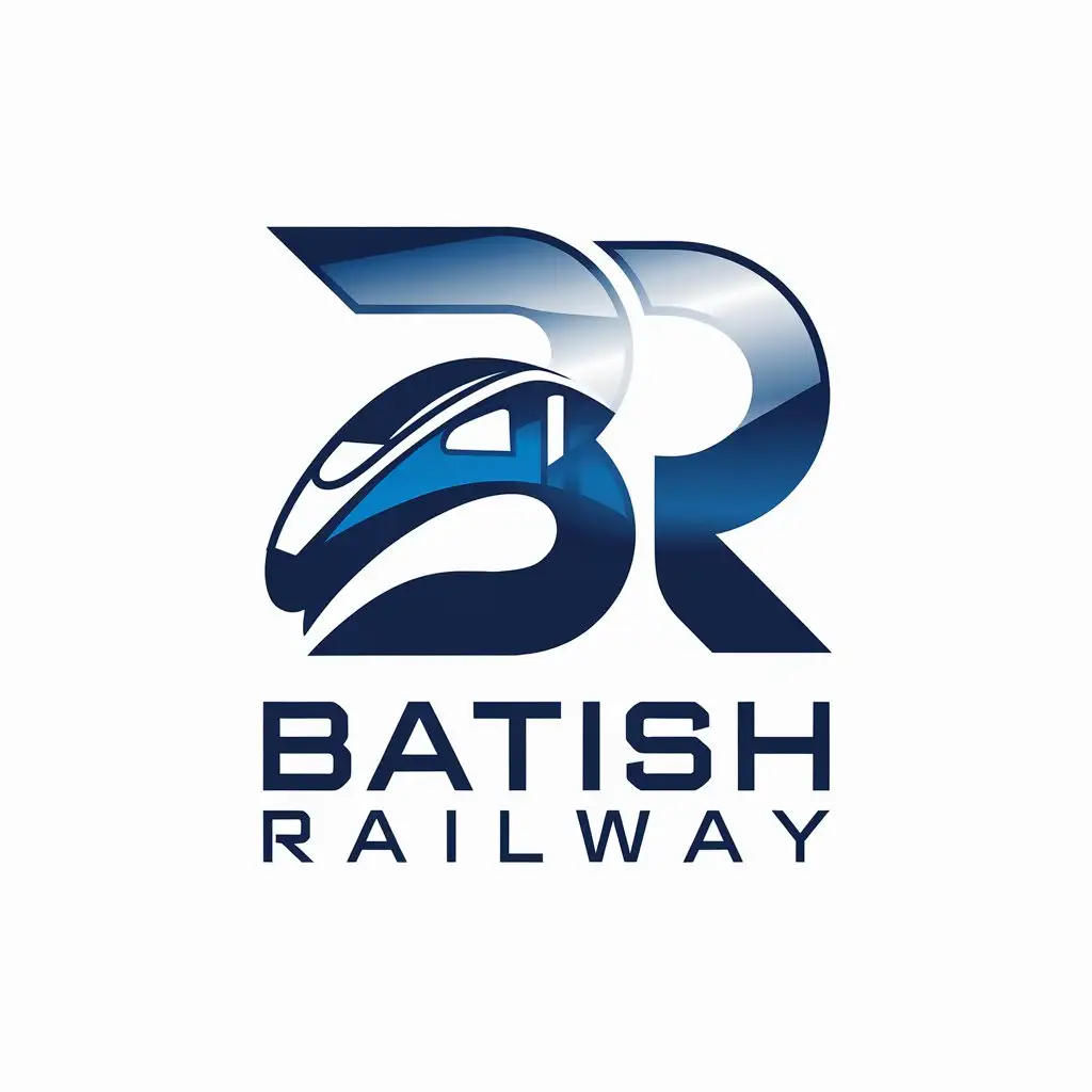 LOGO Design for Batish Railway Blue White Gradient with Modern Train Symbol and BR Letters