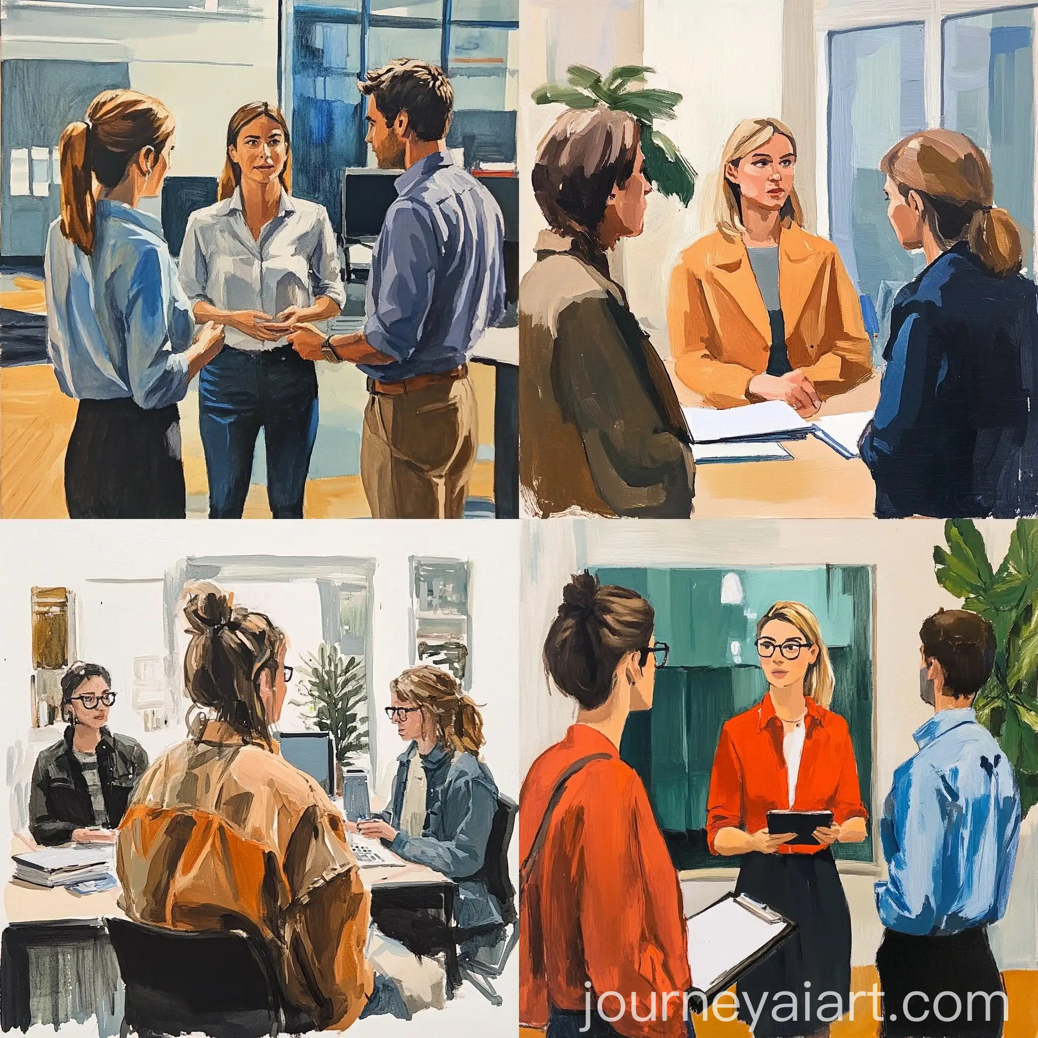 Office-Discussion-Among-Casual-Professionals-in-2020-Style-Gouache-Art
