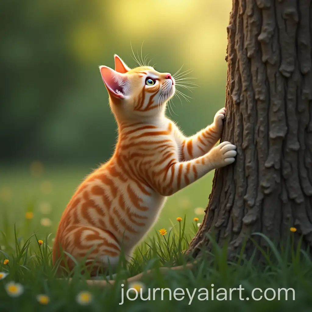 Orange-Cat-in-Garden-Looking-Up-at-Tree