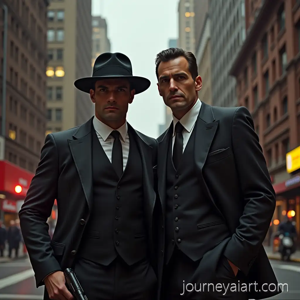 Two-Mafia-Men-with-Colt-Revolver-in-a-Big-City-Urban-Scene