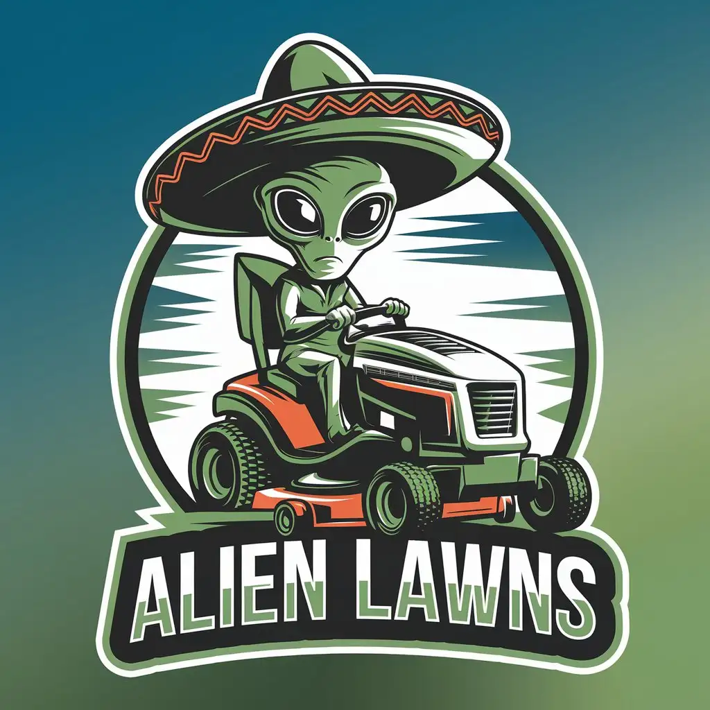 LOGO Design for Alien Lawns Alien Riding Lawn Mower with Sombrero Theme