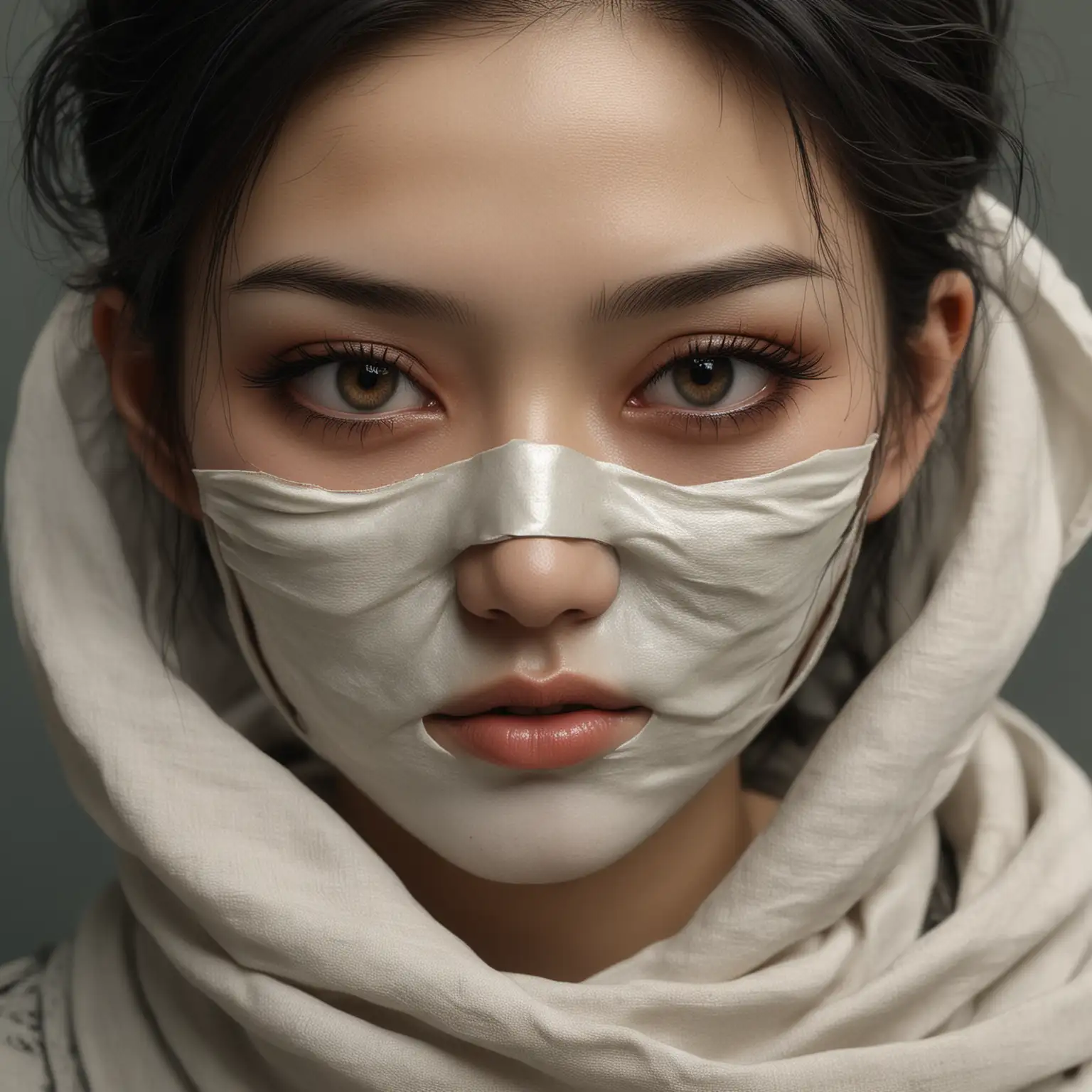 Ethnically Asian Female with French Mask in Ultra Realistic Style