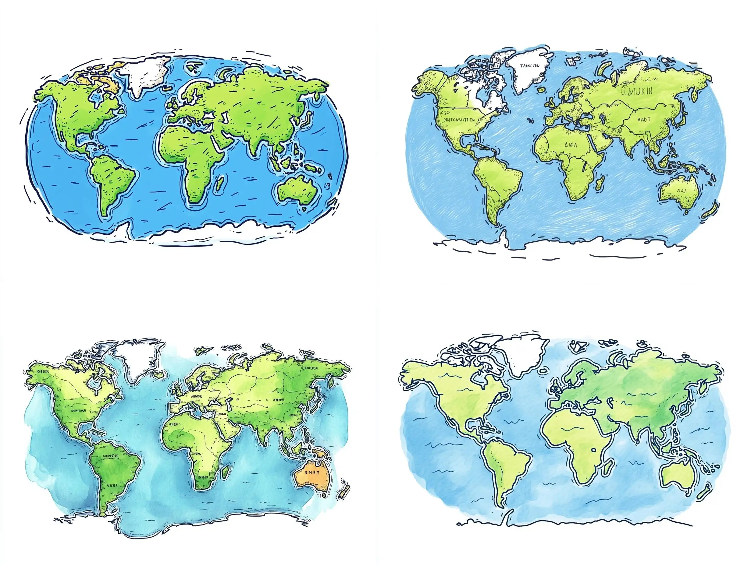 Cartoon-World-Map-with-European-Region-Green-and-Asian-Areas-White