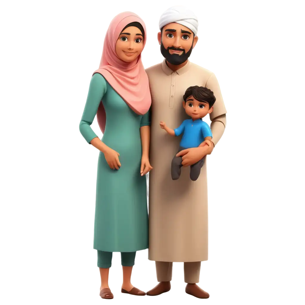 Vibrant-Indian-Village-Muslim-Family-Cartoon-PNG-for-Creative-Projects