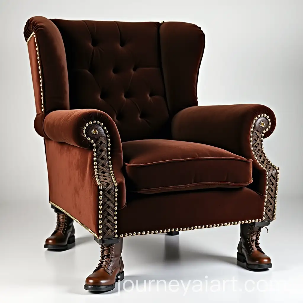 Luxury-Armchair-with-Leather-Boot-Legs-and-Velvet-Upholstery