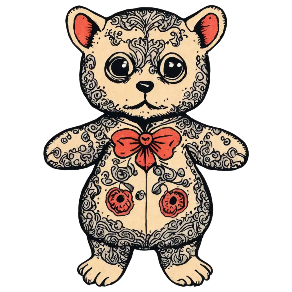 Stuffed-Animals-in-Old-School-Tattoo-Style-PNG-Image-RetroInspired-Art-for-Modern-Designs