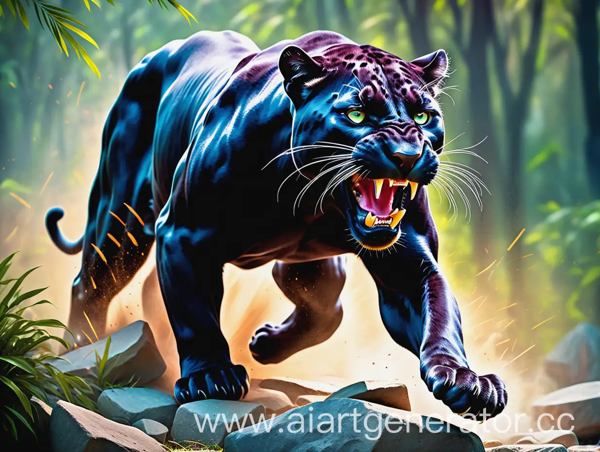 Aggressive-Panther-Roaring-in-the-Wild-Art-Scene