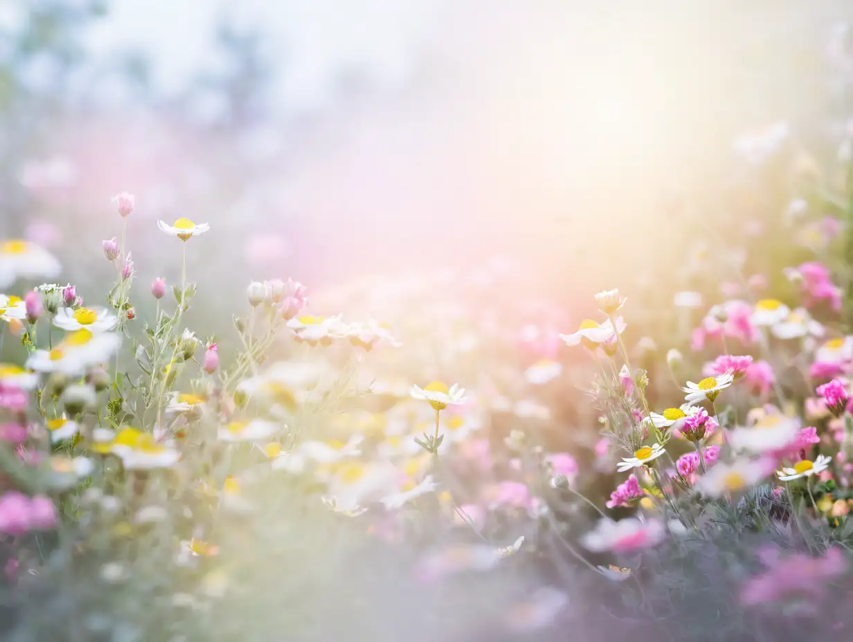 Digital Photography Background with Blurred Pink and White Wildflowers