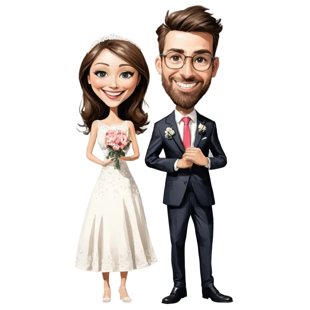 Wedding-Caricature-with-BMW-Car-PNG-Delightful-and-Unique-Illustration