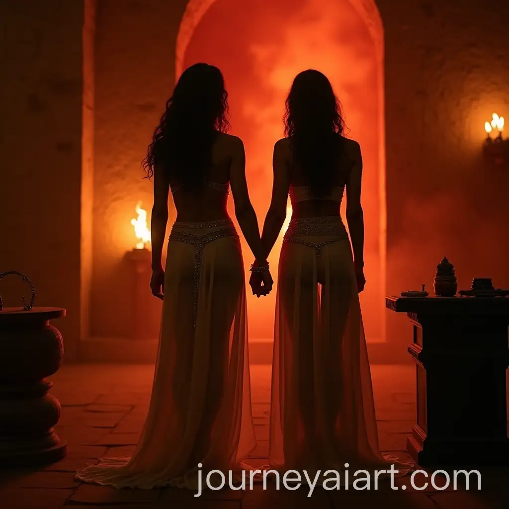 ShAI-Image-Prompt-Expansionahrnaz-and-Arnavaz-in-Forbidden-Palace-Chamber-with-Ritualistic-Artifacts