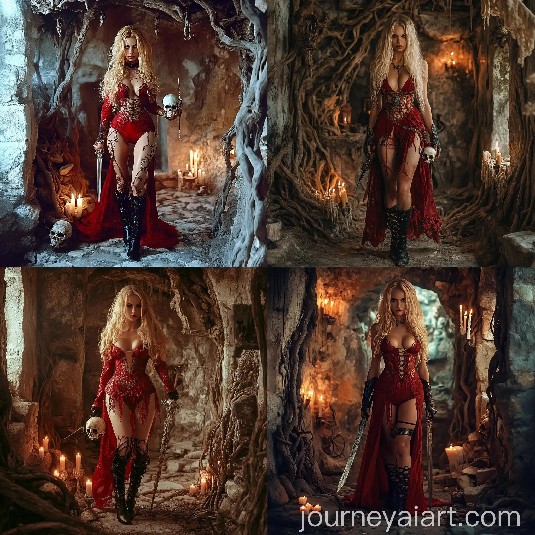 Beautiful-Warrior-Woman-with-Dagger-in-Dimly-Lit-Cottage