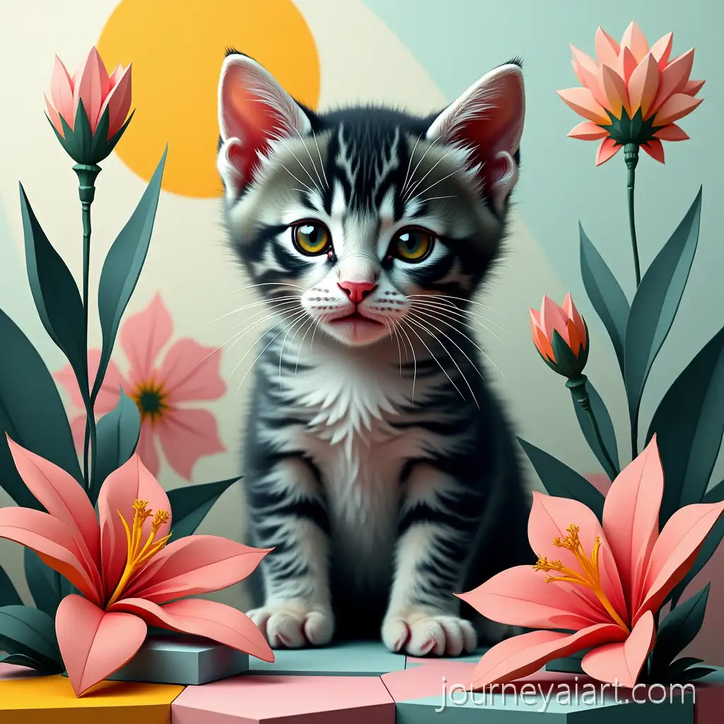 Cubist-Kitten-in-Surreal-Pistachio-Garden-with-Geometric-Abstraction