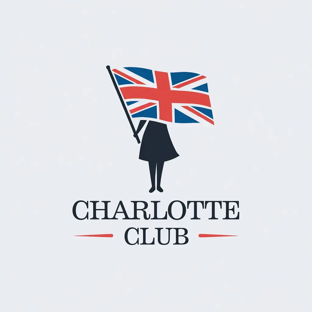 LOGO Design For Charlotte Club Womans Silhouette with British Flag in Minimalistic Style