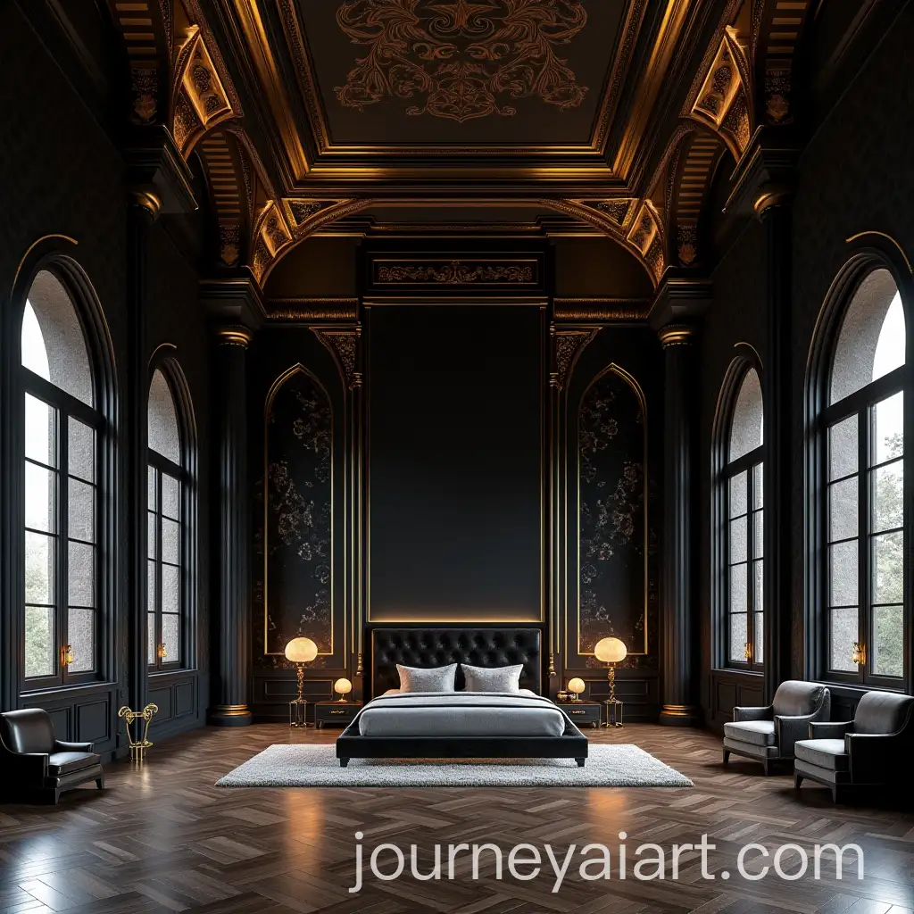 Opulent-Gothic-Interior-Design-with-Black-Damask-Walls-and-Gold-Accents