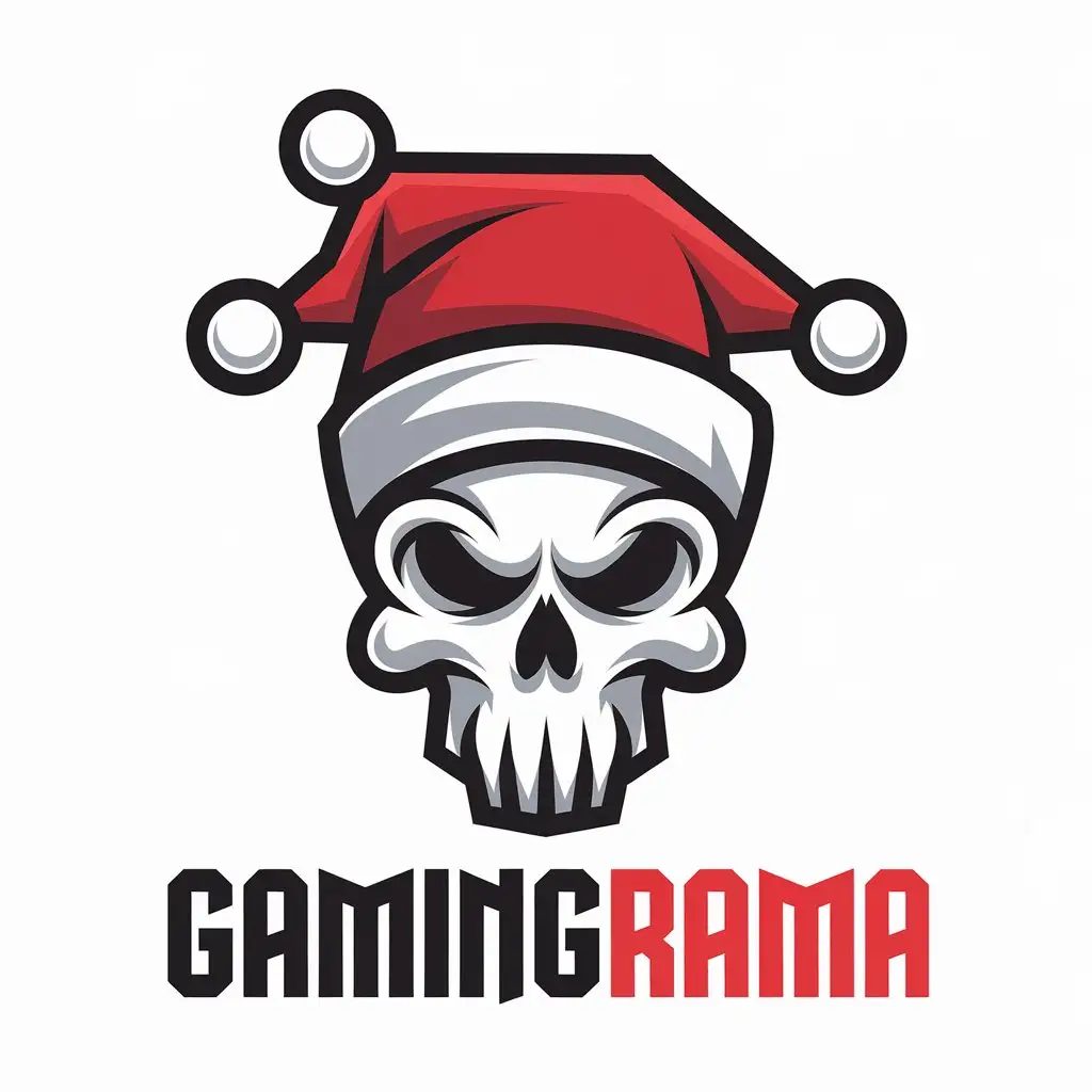 LOGO Design for GamingRama Skull with Christmas Hat and 5 Cap Ends for Entertainment Industry