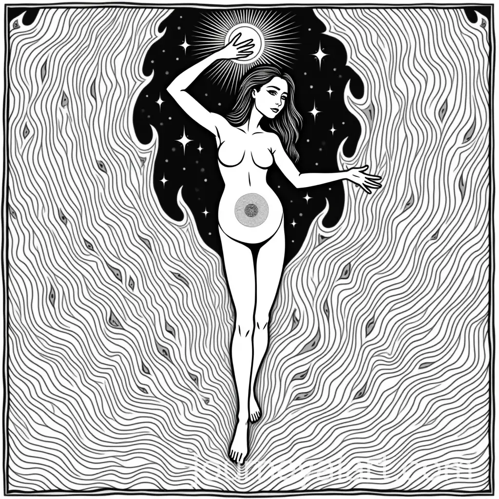 Psychedelic-Woman-with-Shining-Orbs-in-Abstract-BlackandWhite-Line-Art