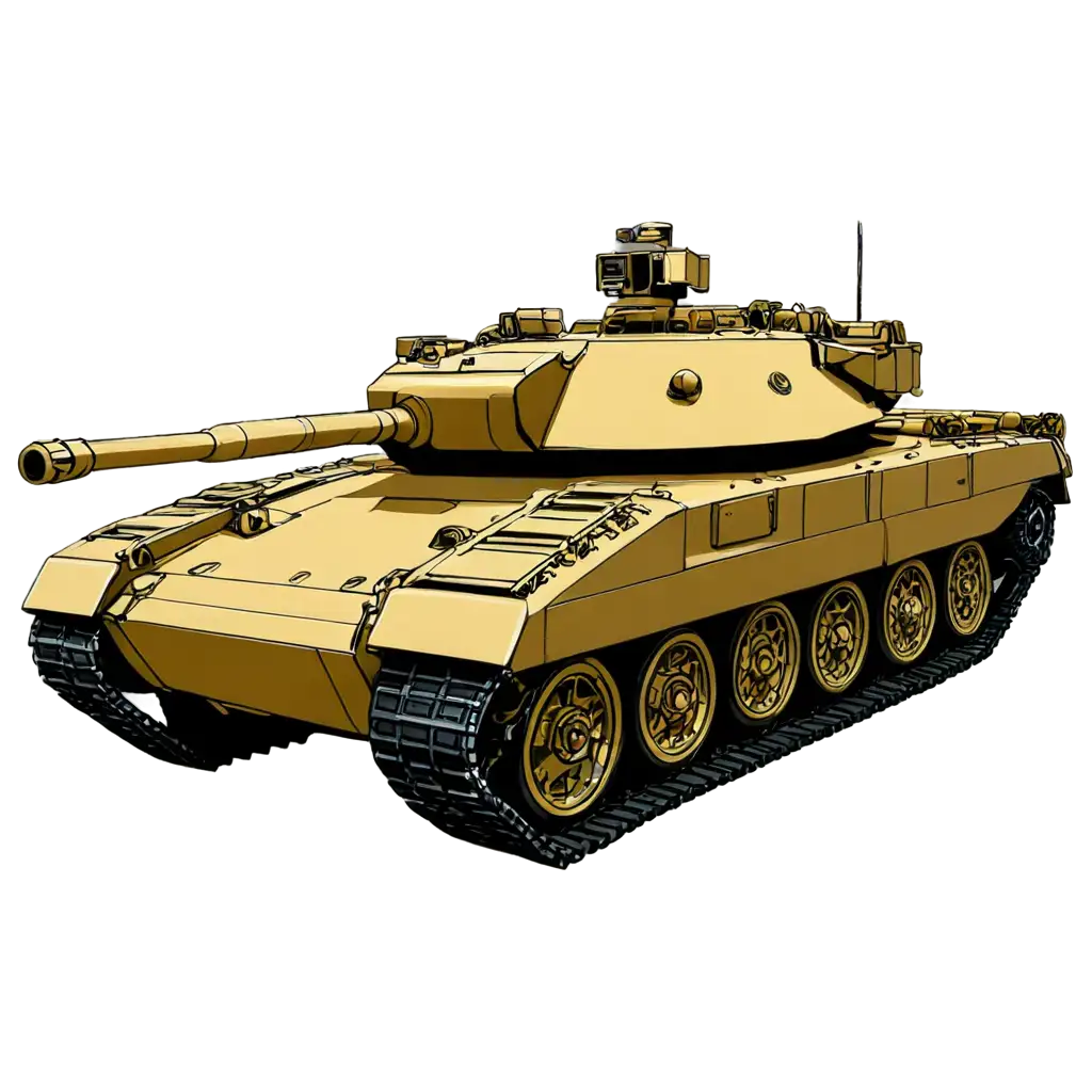 Vibrant-Cartoon-Vector-Illustration-of-a-Gold-Military-Tank-with-No-Limit-Text-PNG-Format