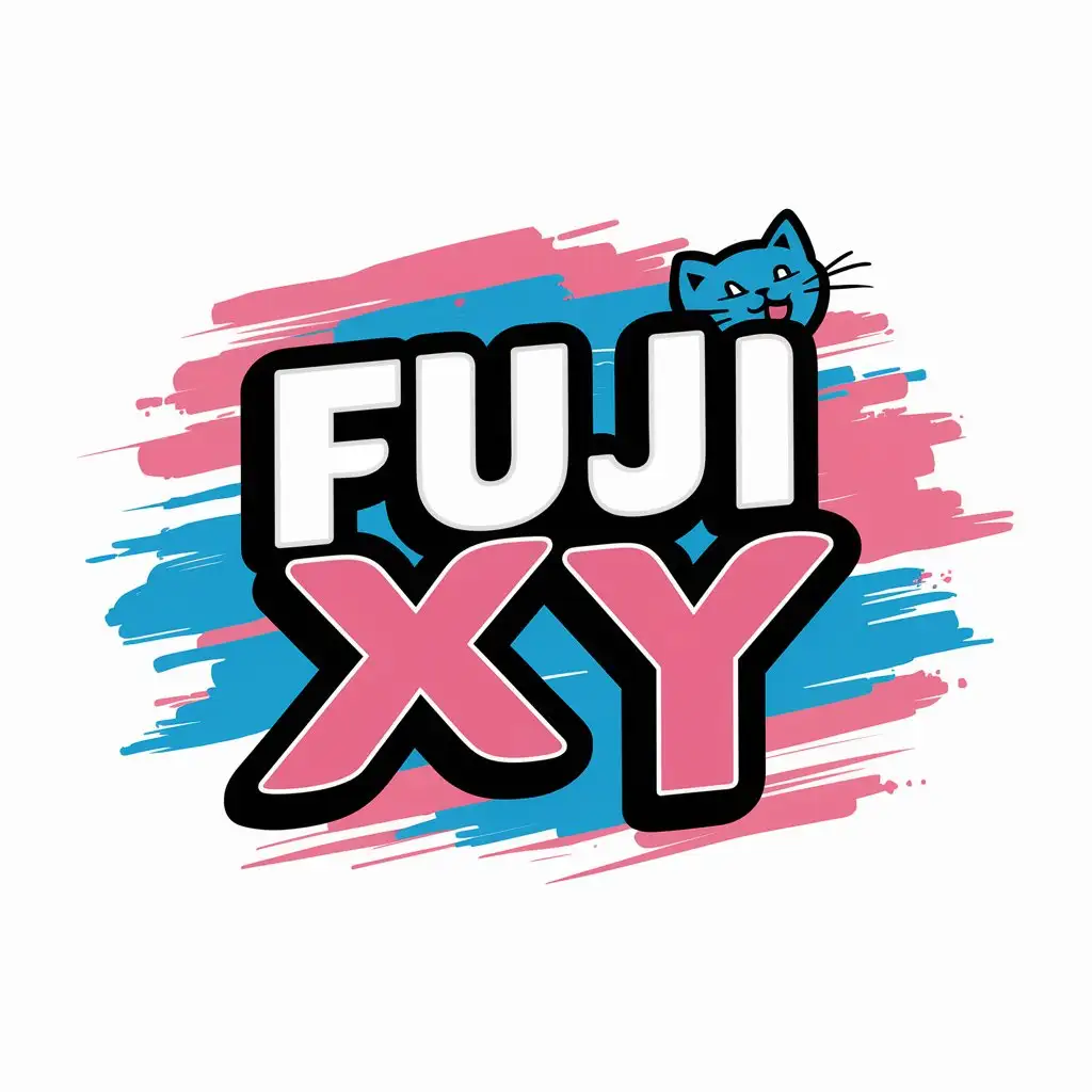 LOGO Design for Fuji XY Cat Cartoon Cute Graffiti in Blue and Pink