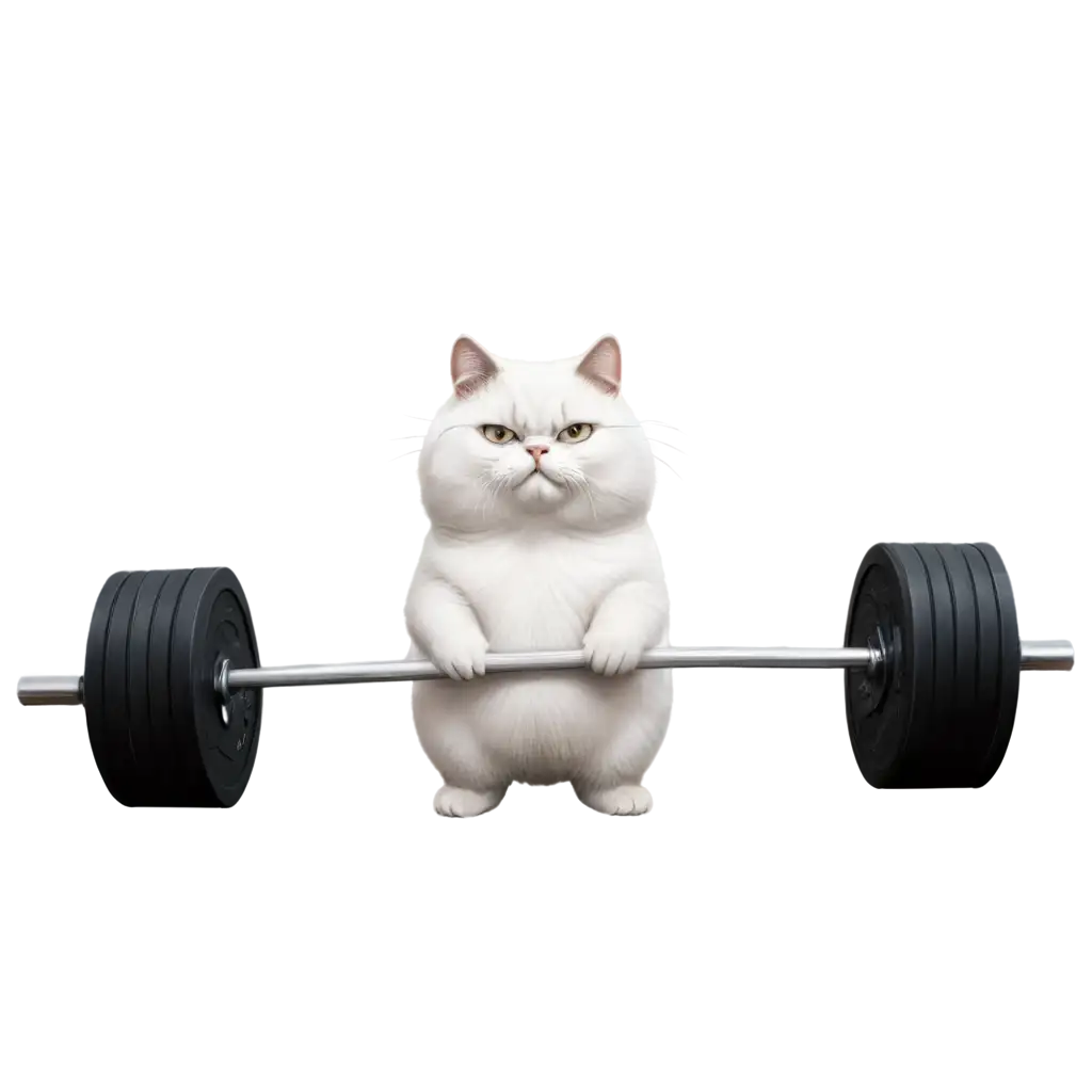 Chubby-SilverWhite-Cat-Lifting-Barbell-PNG-HighQuality-Image-for-Creative-Projects