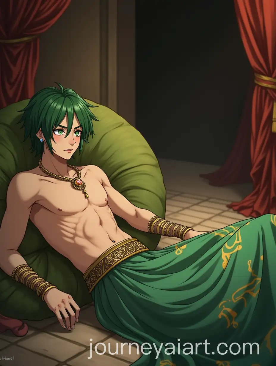 Prince-Chrys-Reclining-Against-an-Imposing-Jabba-the-Hutt-SlugLike-Creature-in-Oriental-Palace-Alcove