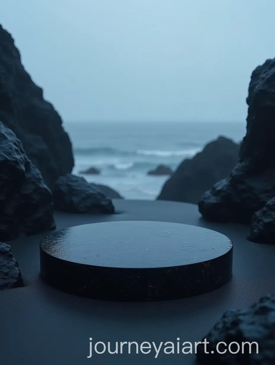 Eau-De-Parfum-Advertisement-Background-with-Stone-Podium-on-a-Beach