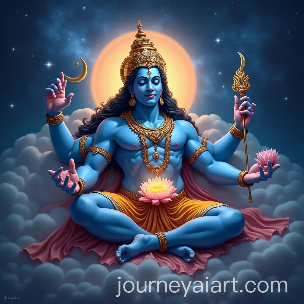 Hindu-God-Mahavishnu-Sleeping-in-the-Galaxy-with-Four-Hands-and-Divine-Artifacts
