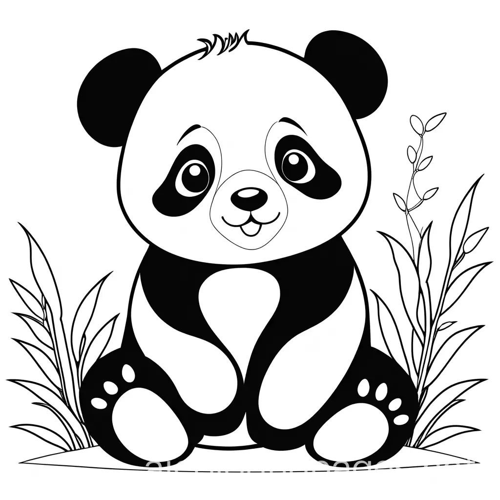 cute Panda baby black and white for colouring for children, Coloring Page, black and white, line art, white background, Simplicity, Ample White Space. The background of the coloring page is plain white to make it easy for young children to color within the lines. The outlines of all the subjects are easy to distinguish, making it simple for kids to color without too much difficulty