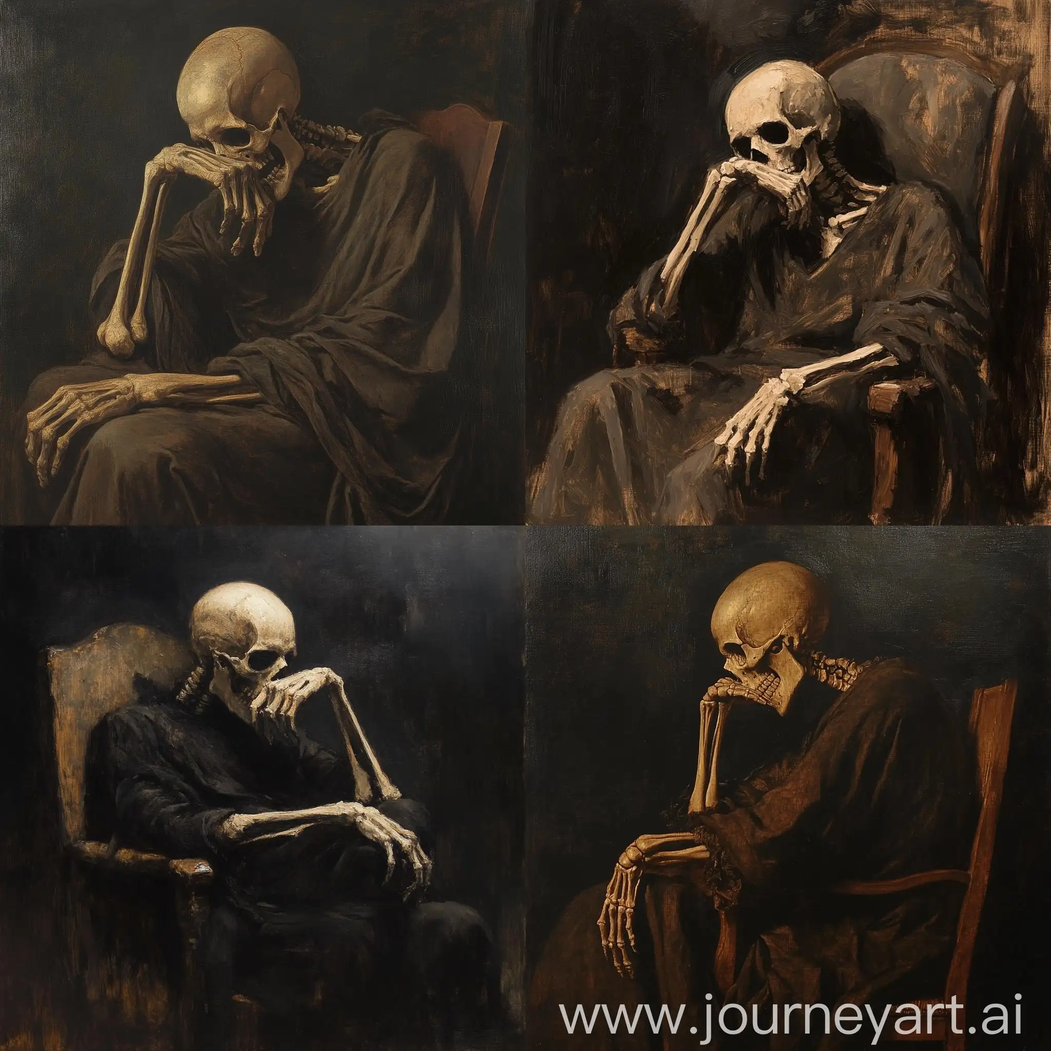 Melancholic-Skeleton-in-Thoughtful-Pose-Old-Masters-Style-Painting