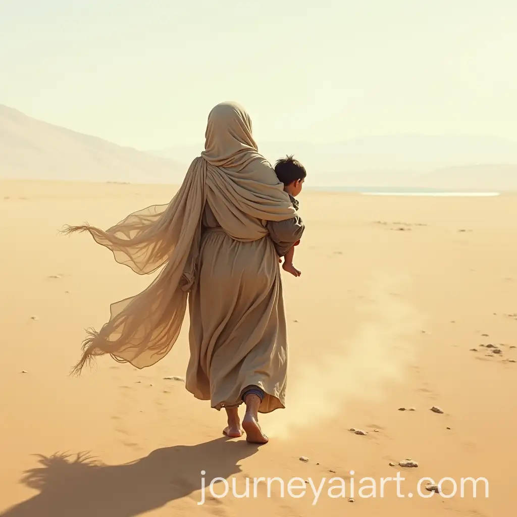 Tajik-Woman-and-Child-Walking-Through-a-Desolate-Desert