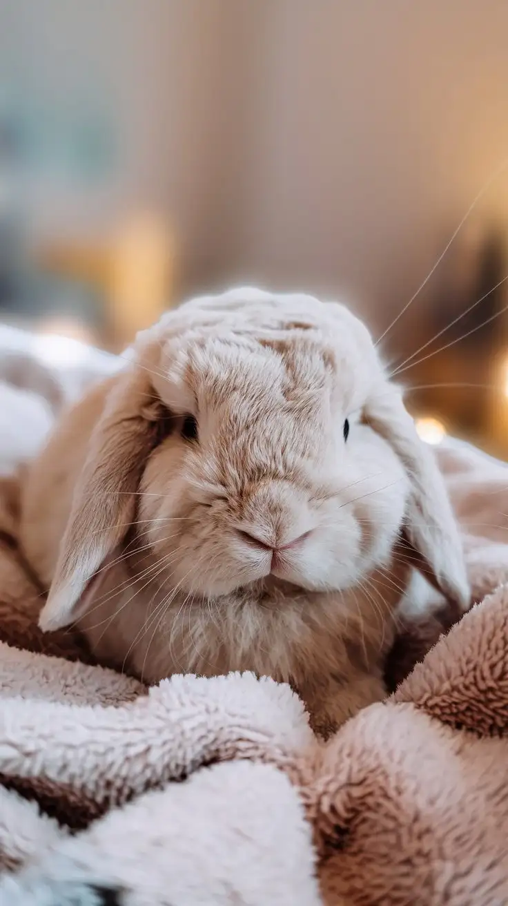 CloseUp-of-Sleepy-Lop-Bunny-Curled-on-Plush-Blanket-with-Soft-Natural-Lighting