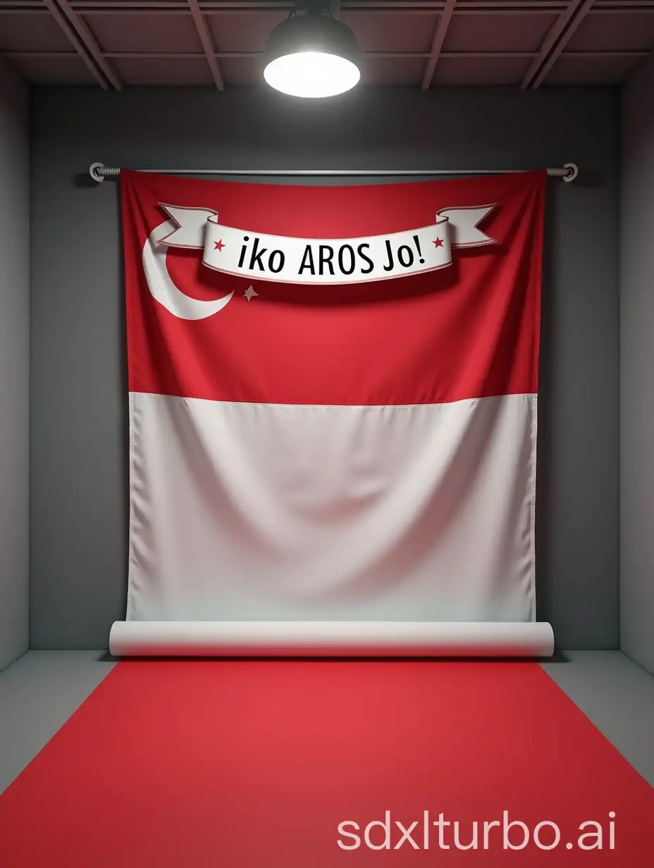 Indonesian-Flag-in-Photo-Studio-with-Iko-AROS-Jo-Banner-and-Number-4-on-Gray-Wall