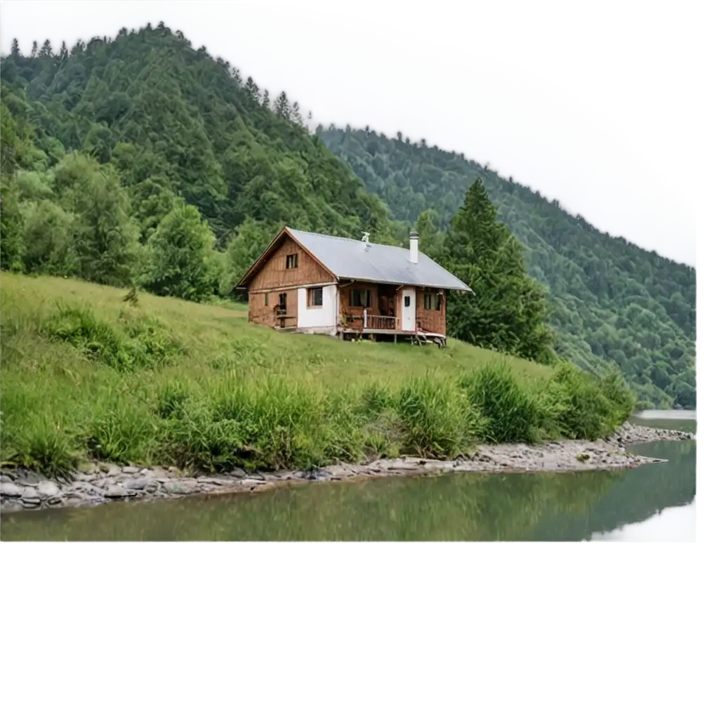 A small house in the mountains near the river