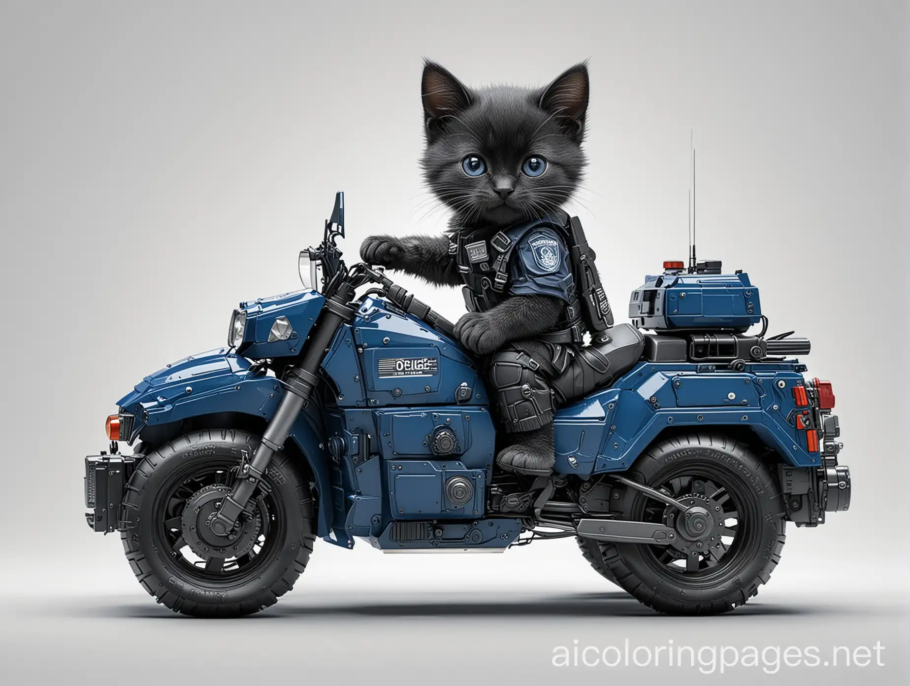 Black-Kitten-Riding-Police-Cruiser-in-Dark-Blue-Mech-Gear