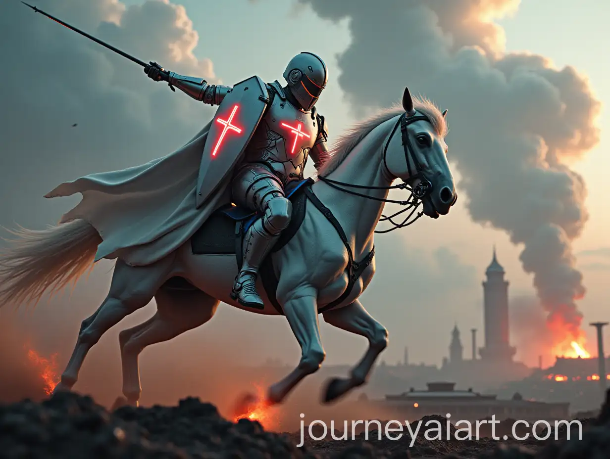 Futuristic-Saint-George-Battling-a-Cybernetic-Dragon-on-a-Biomechanical-Warhorse