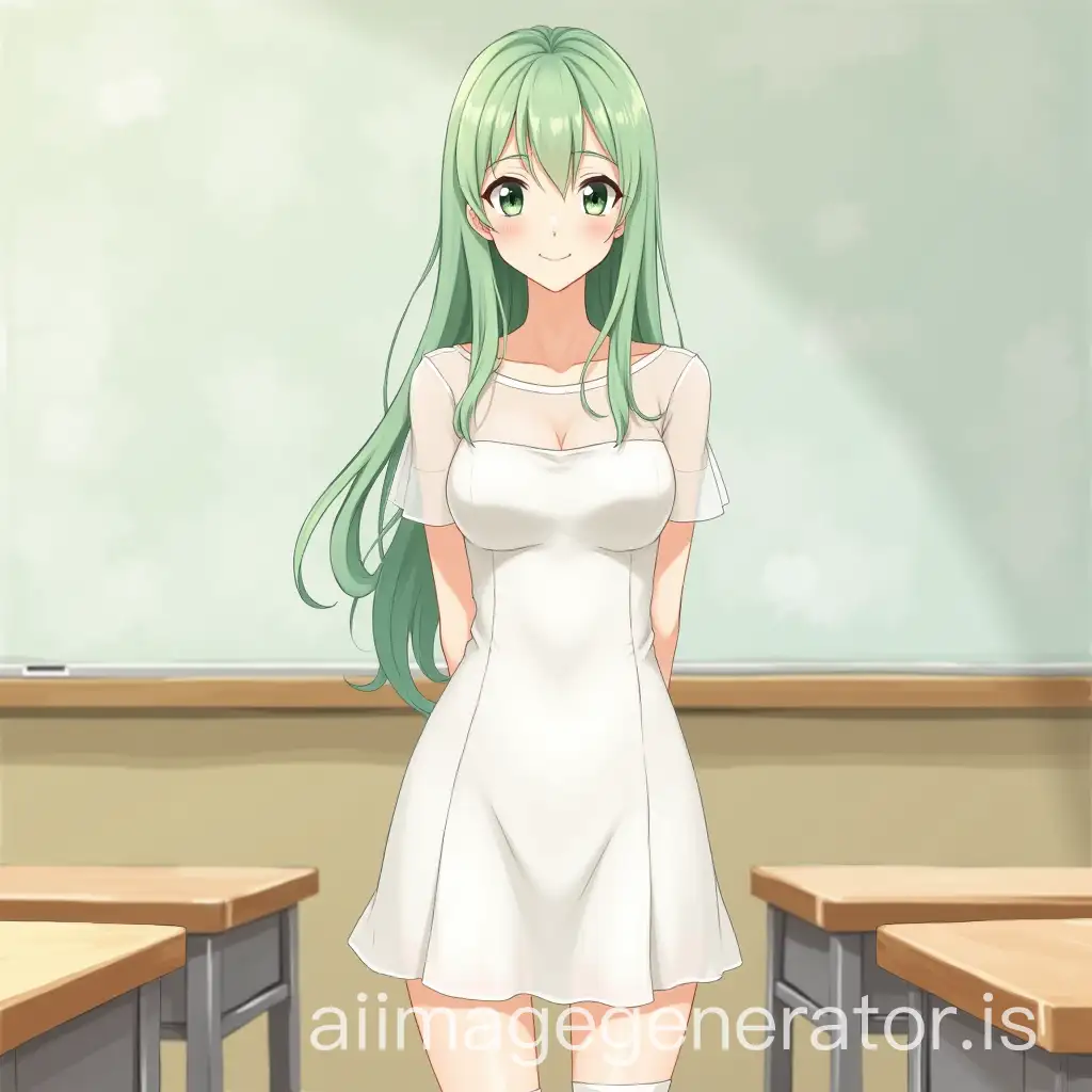 Anime-Female-Character-in-Transparent-Wedding-Dress-in-Classroom-Setting