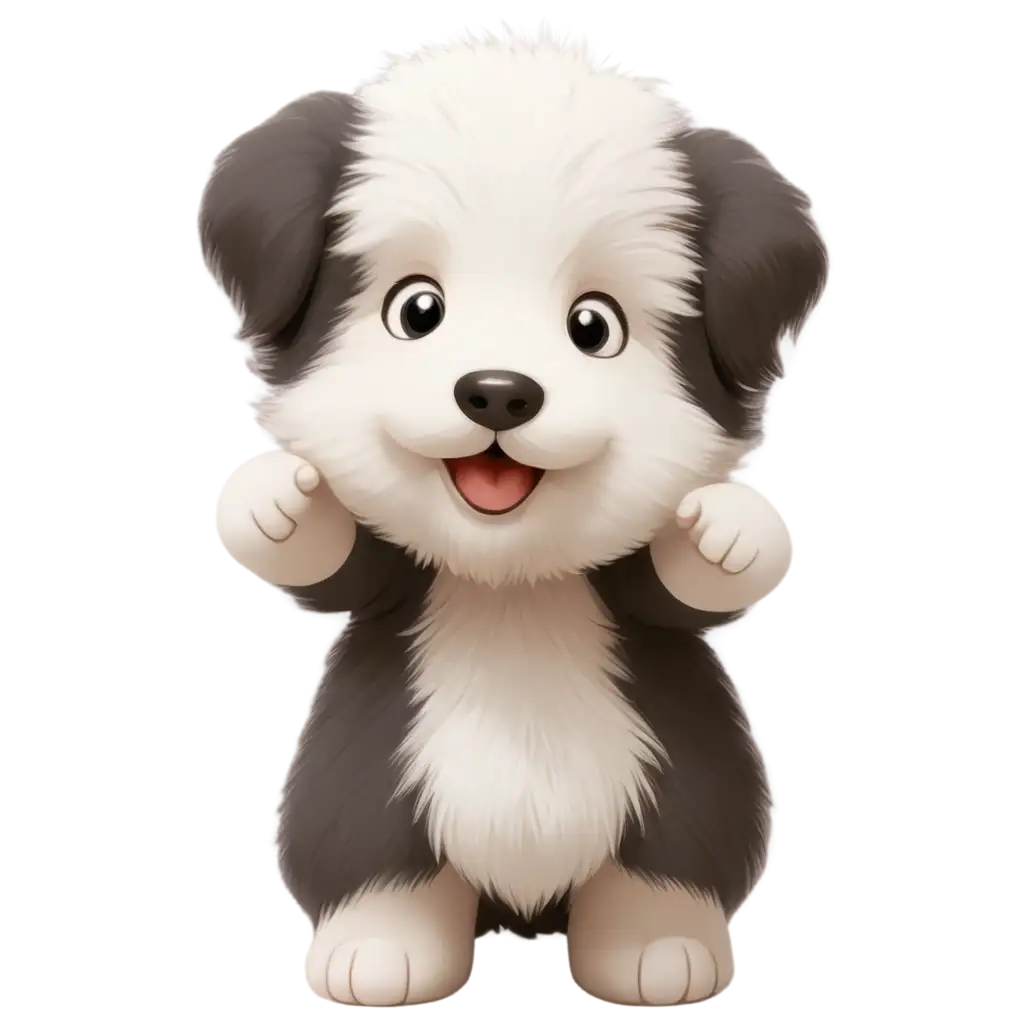 Cute-Cartoon-Baby-English-Sheepdog-Puppy-Yapping-PNG-Image-for-Creative-Projects