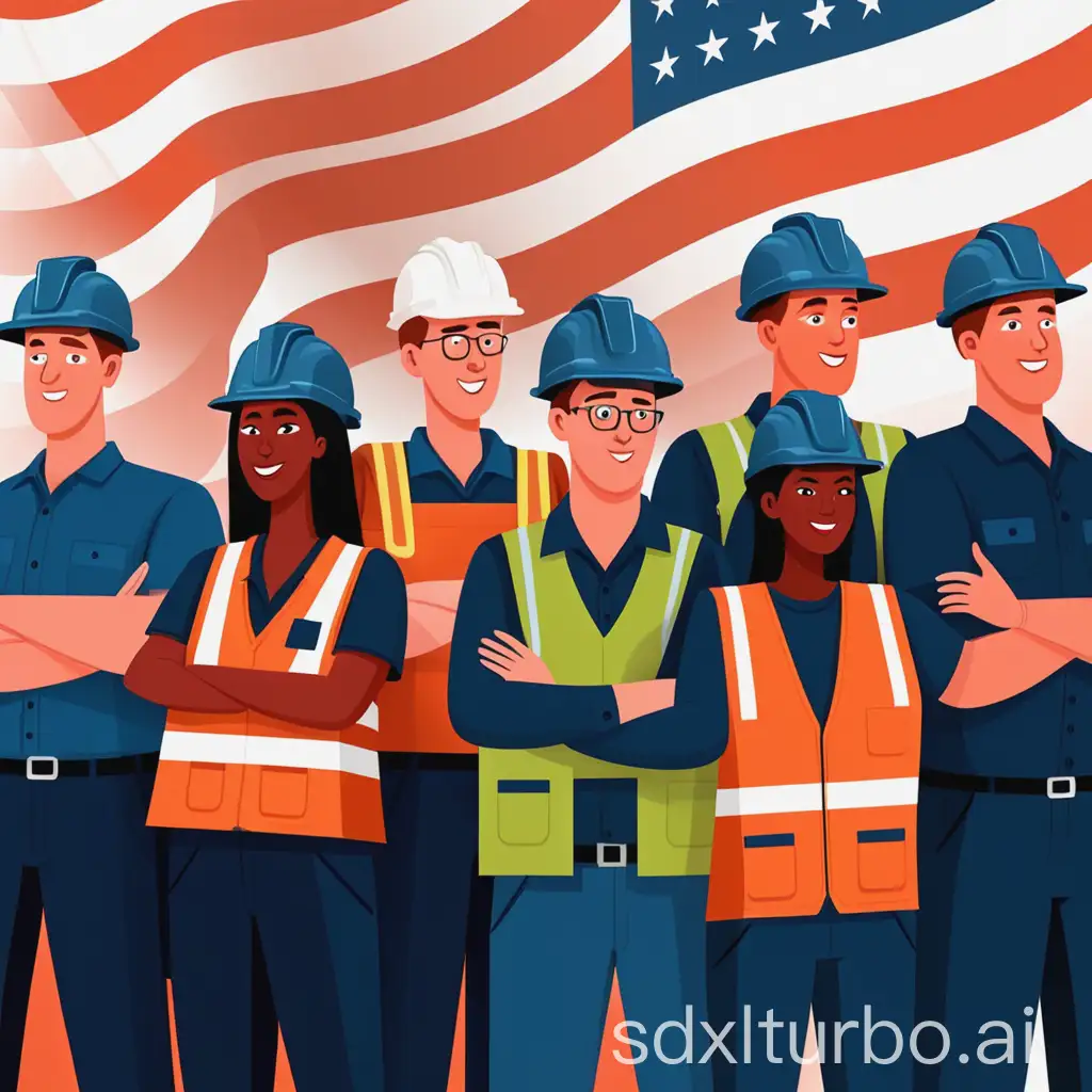 Create an animated image of American workers supporting the government's increase on tariffs