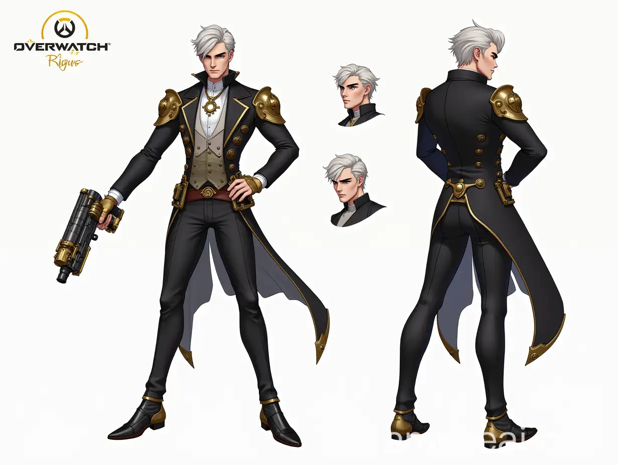 Steampunk Male Character Design with Elegant Armor and Gun