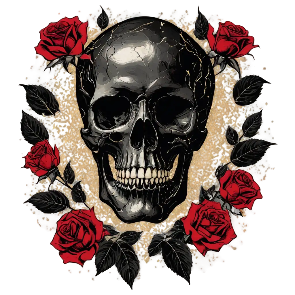 Gothic-Skull-with-Roses-PNG-Illustration-HighContrast-Black-and-White-Art-with-Red-and-Gold-Accents