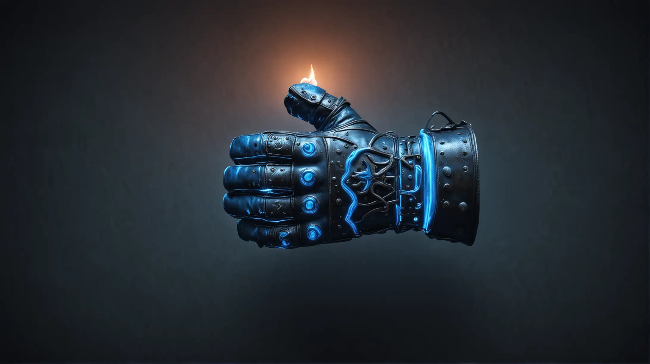 Medieval Metal Glove Glowing Neon Blue