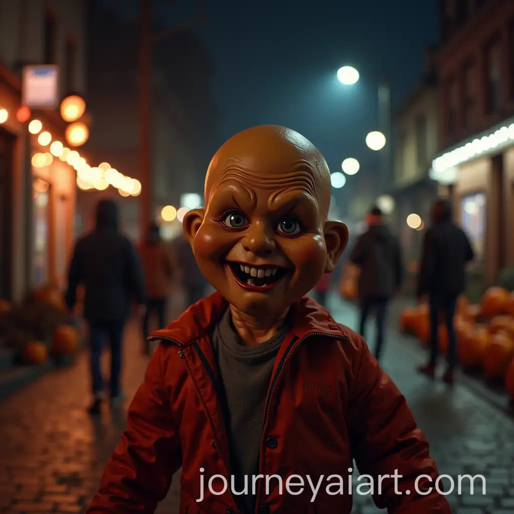 Goosebumps-Slappy-Dummy-Halloween-Scene-with-Costumed-Characters-and-Pumpkins