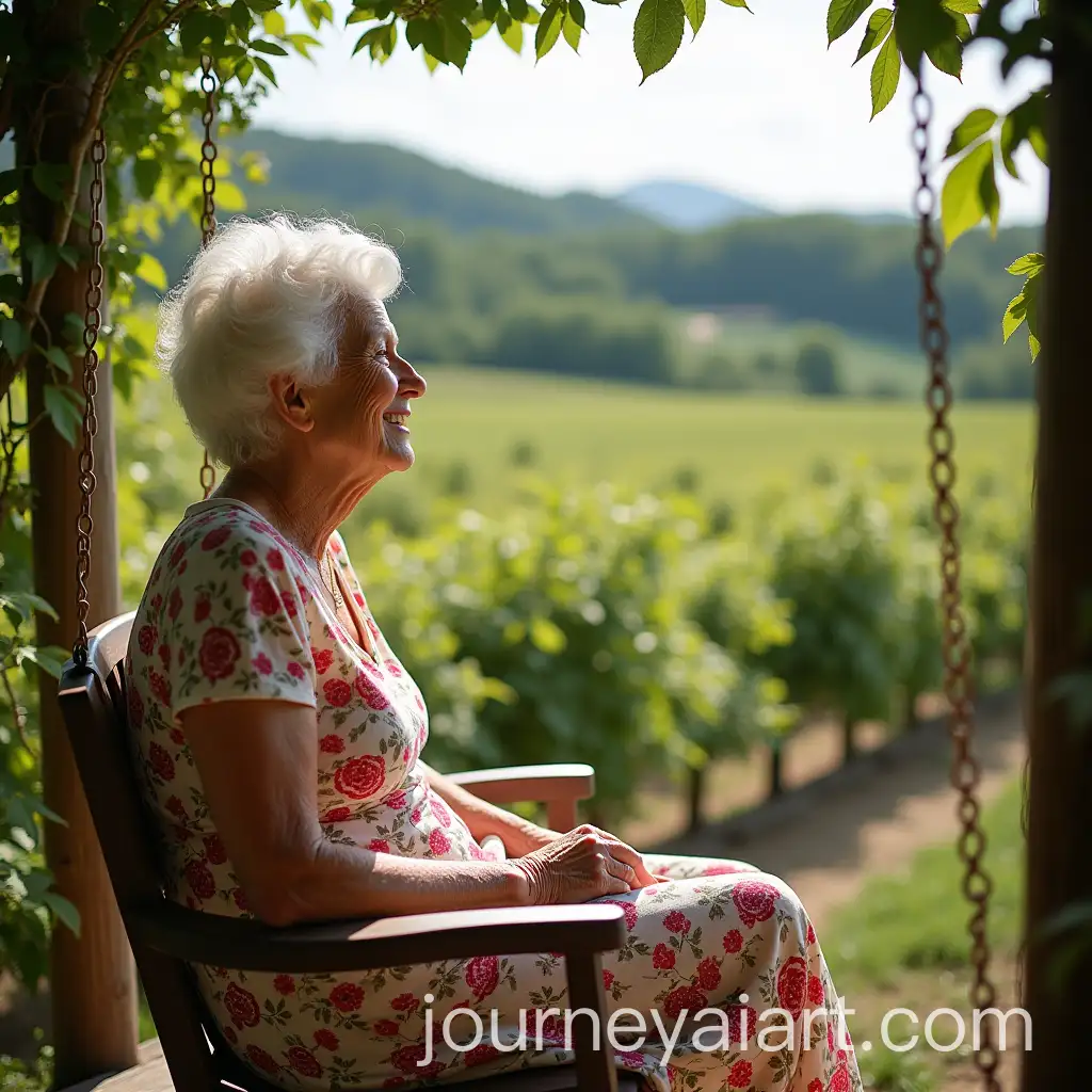 Elderly-Woman-Enjoying-Sunny-Morning-on-Farmhouse-Terrace