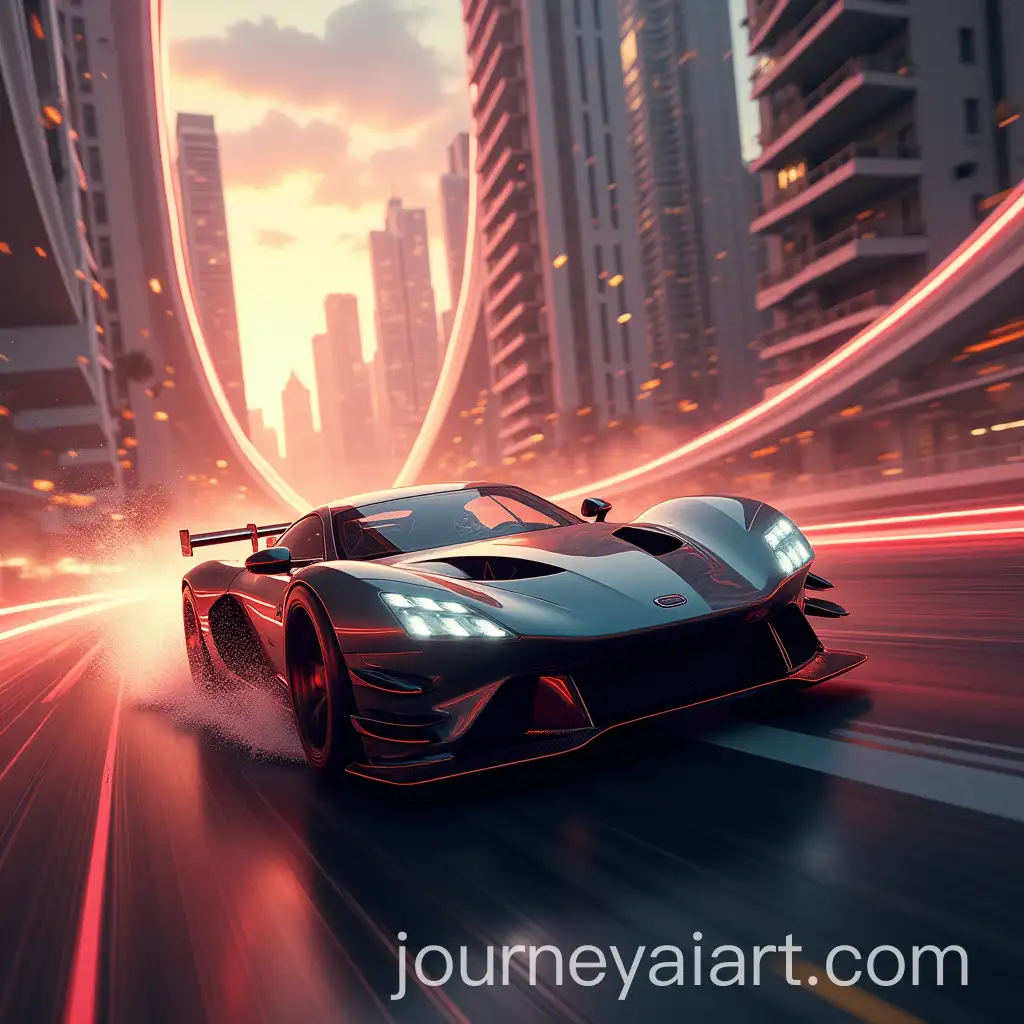 Futuristic-Racing-Car-Zooming-Past-Competitors-in-a-Neon-City
