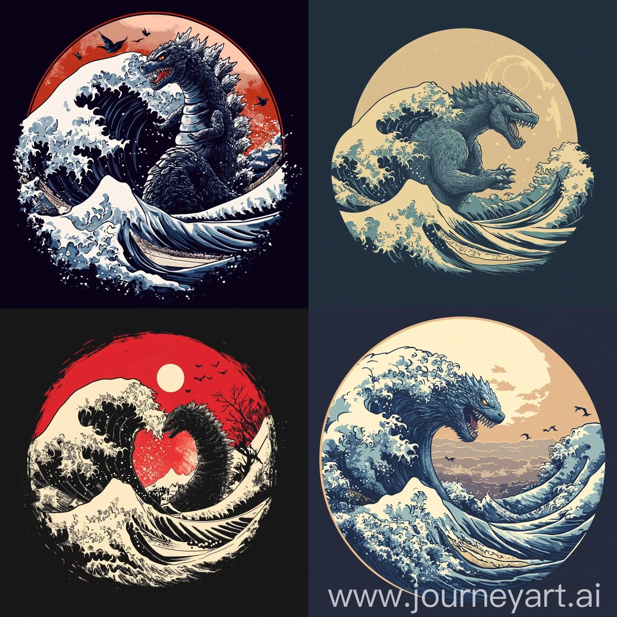 Japanese-Style-TShirt-Design-Featuring-Godzilla-and-the-Great-Wave