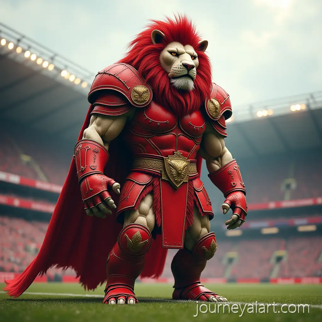 SuperGAI-Art-Prompt-Expansioniant-Humanoid-Lion-in-Red-Ancient-Armor-at-a-Football-Stadium