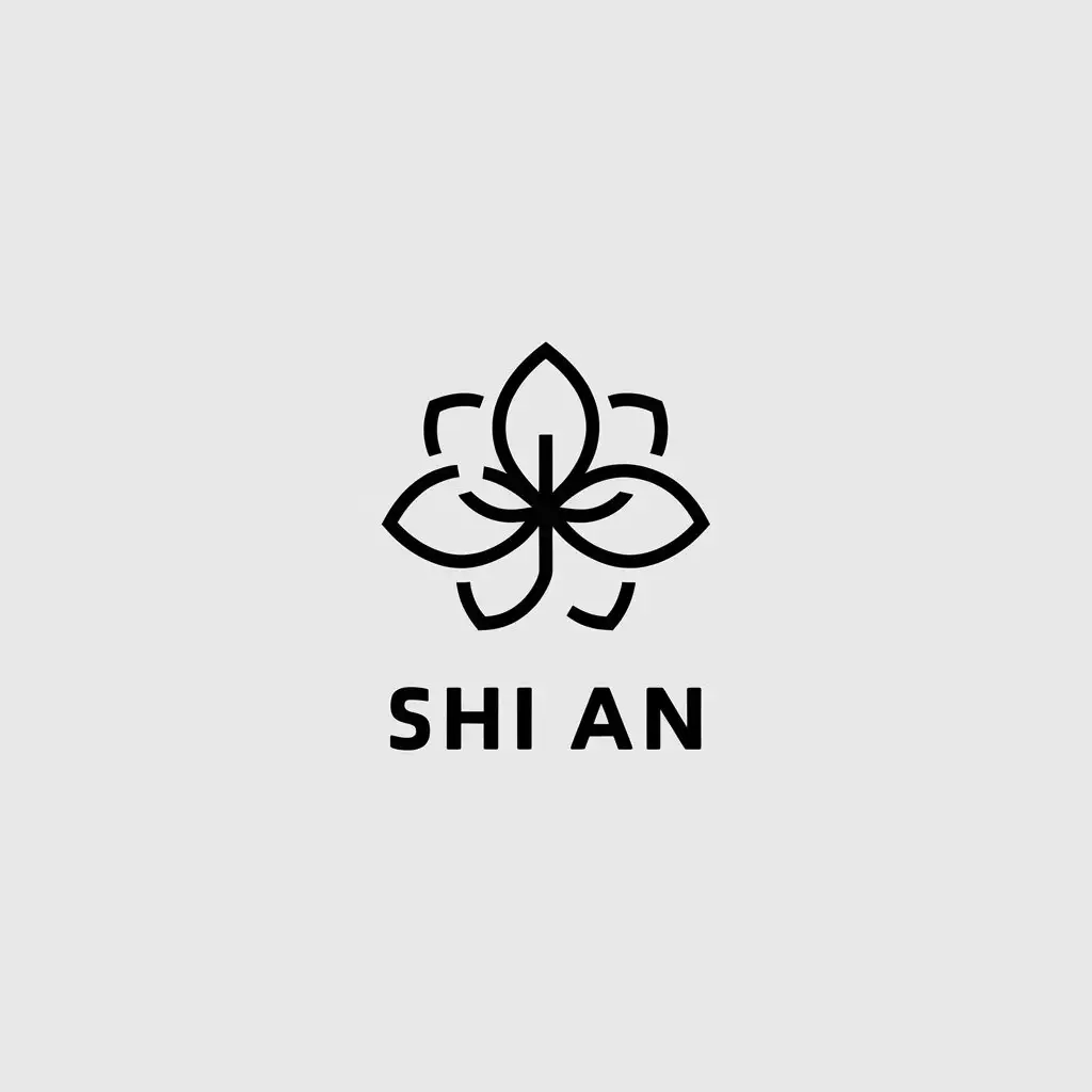 a vector logo design,with the text "Shi An", main symbol:Flower/Black and white,Minimalistic,clear background